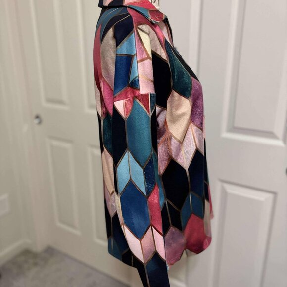 Women's Colorful Jacquard Designed Long-Sleeve Top with Zip Neck & Collar - Picture 2 of 5